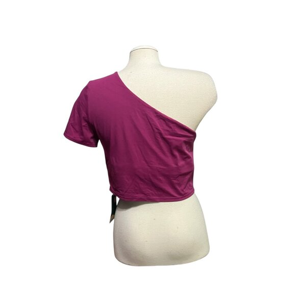 Halara Short Sleeve One Shoulder Crop Top Sz XL Purple Built in Bra - Picture 7 of 13